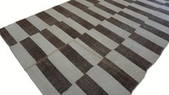 Vintage  Brown and Ivory Wool Kilim 5'6''x8'8''