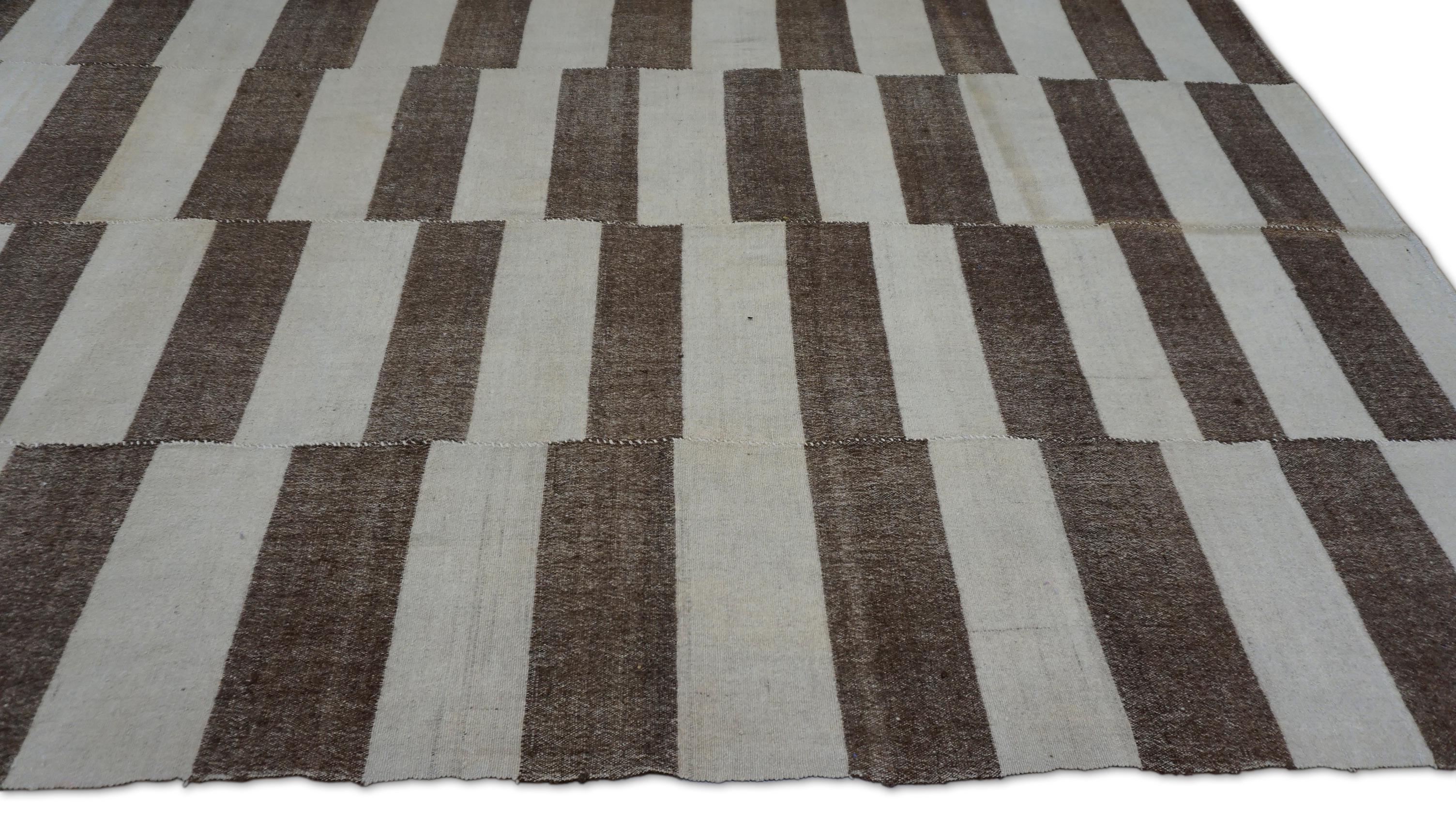 Turkish Vintage  Brown and Ivory Wool Kilim 5'6''x8'8'' For Sale