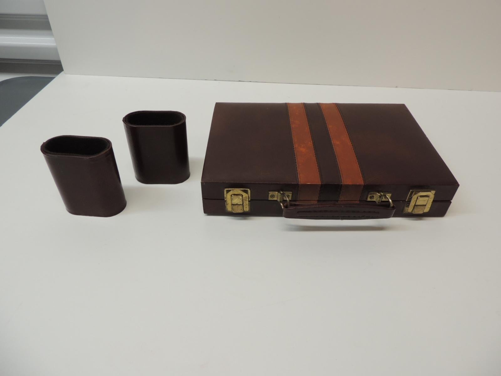 Chinois Vieux jeu de backgammon mini brun et orange