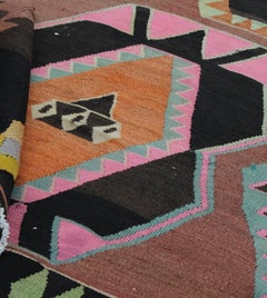 Vintage Brown and Rosewood Flatweave Kilim Rug 8'7''x9'6''