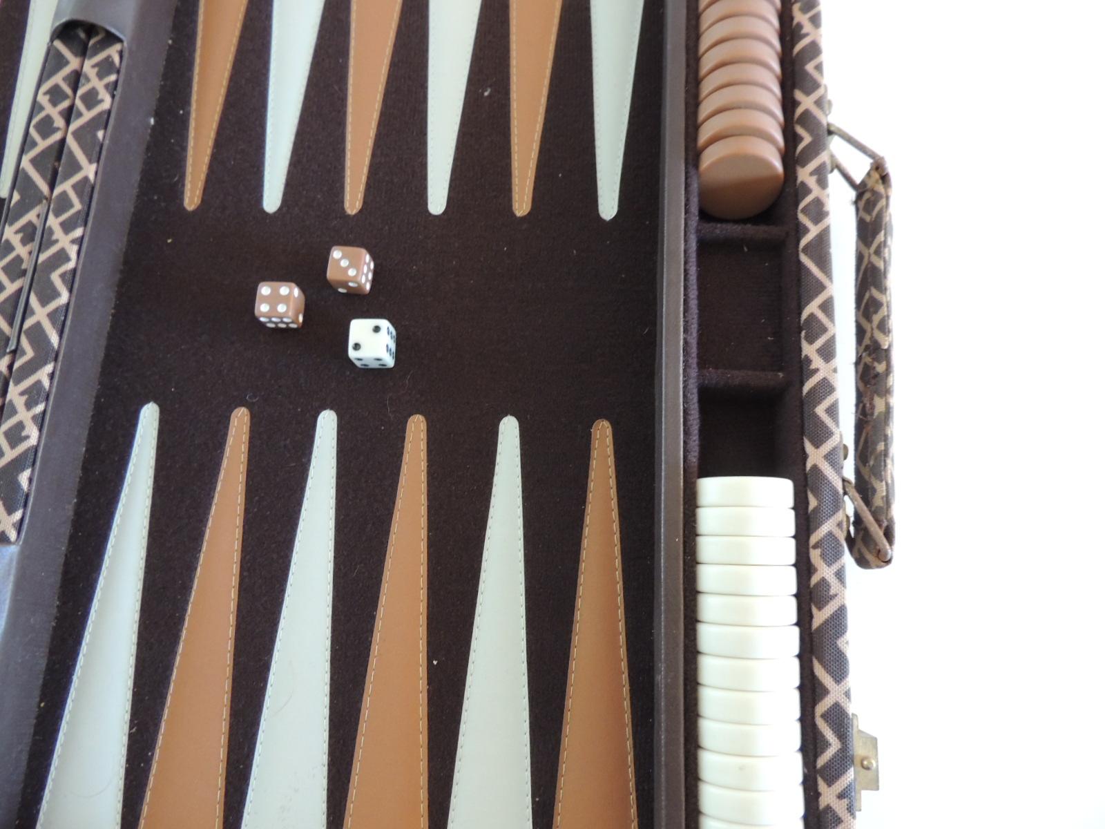 Art Deco Vintage Brown and Tan Meandering Border Pattern Backgammon Game