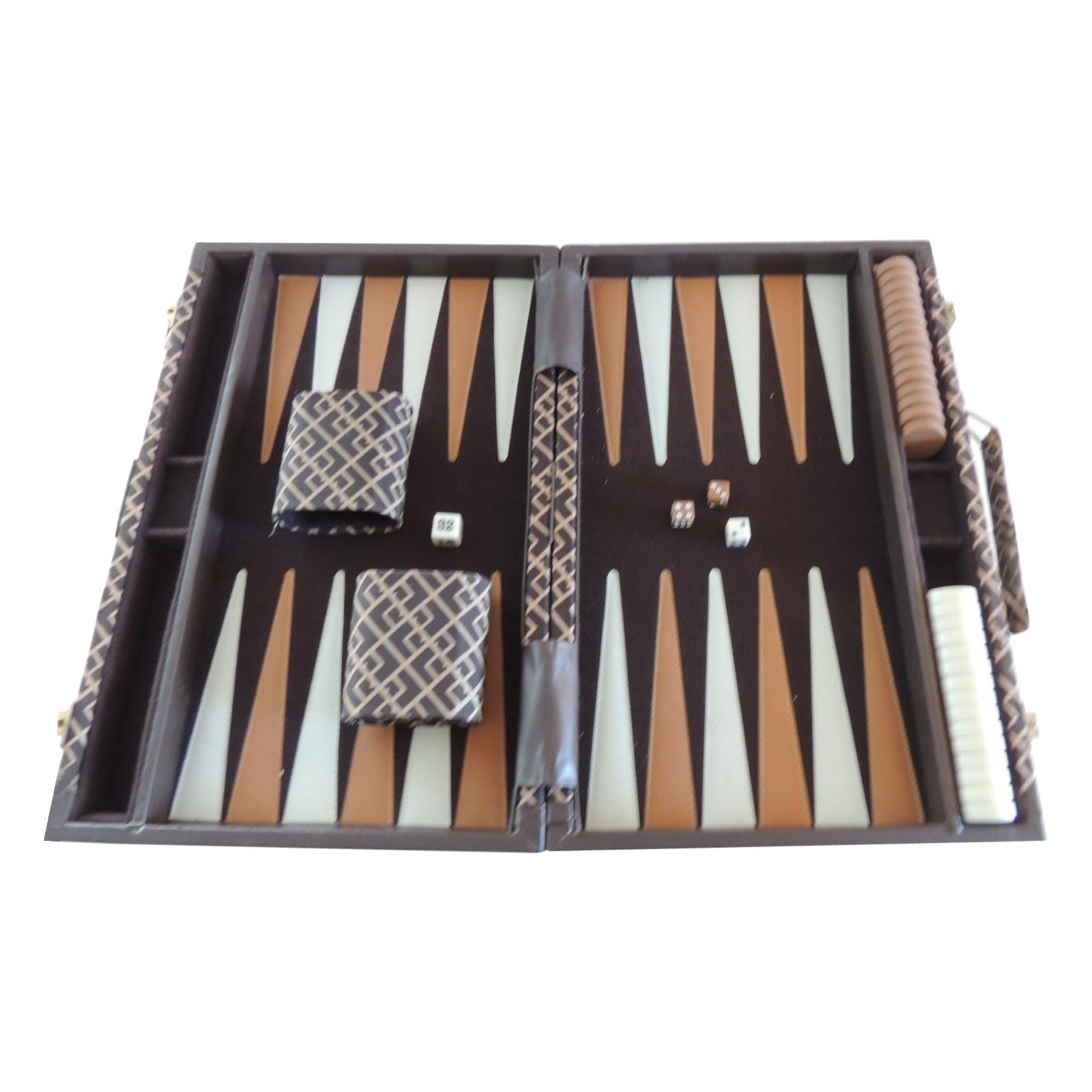 Vintage Brown and Tan Meandering Border Pattern Backgammon Game