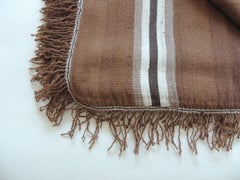 Vintage Brown and Tan Stripe Woven Throw with Fringes