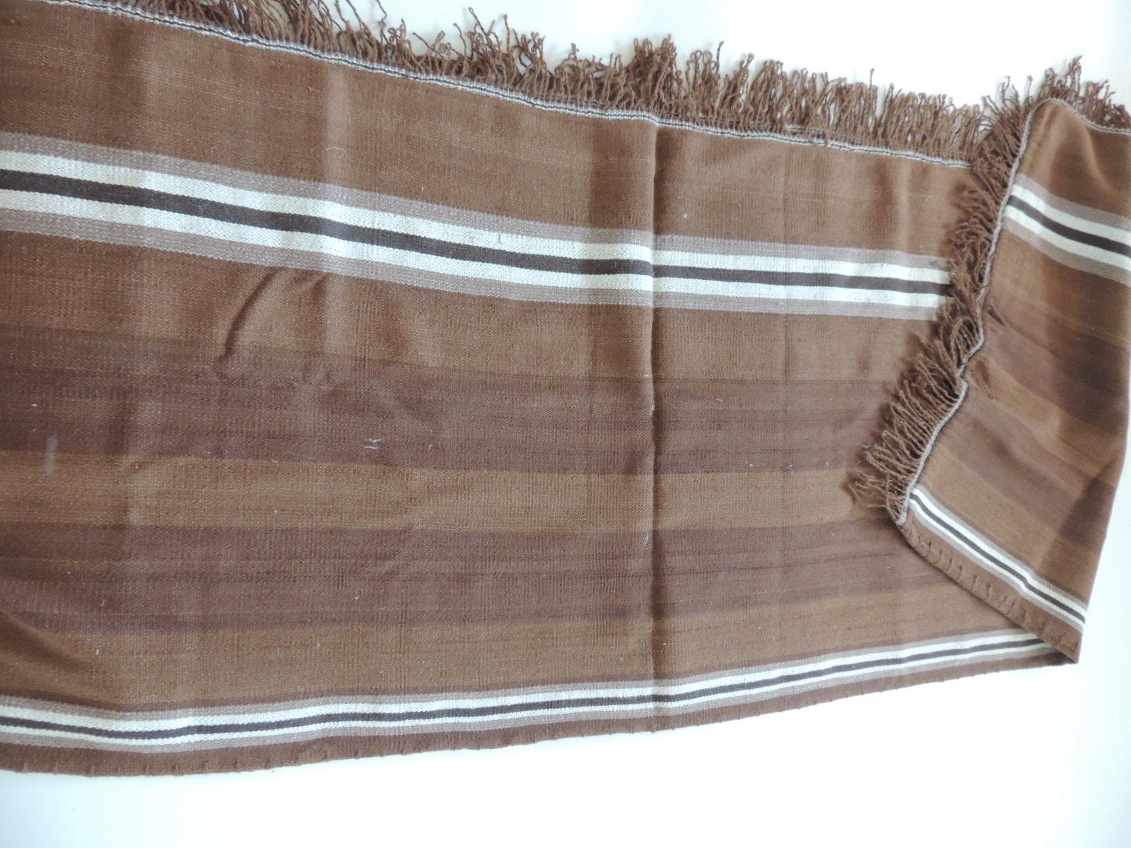 Modern Vintage Brown and Tan Stripe Woven Throw with Fringes