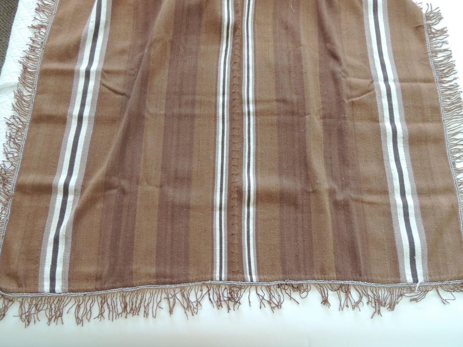 Argentine Vintage Brown and Tan Stripe Woven Throw with Fringes
