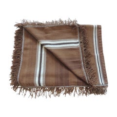 Vintage Brown and Tan Stripe Woven Throw with Fringes