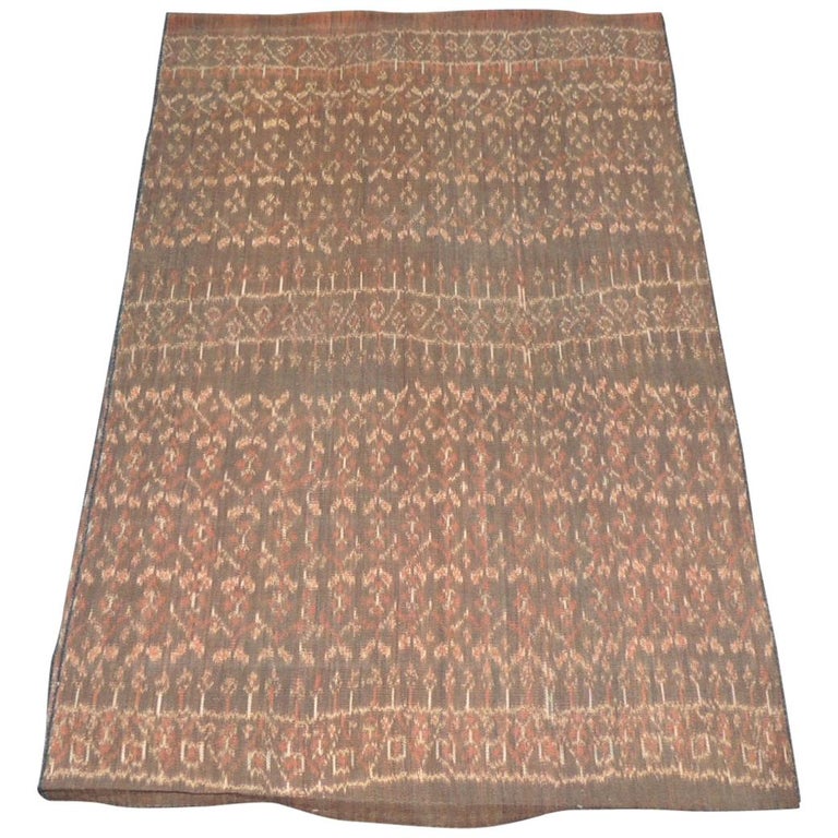 Fresh Look at Vintage Brown And Tan Woven Ikat Textile Panel For Sale