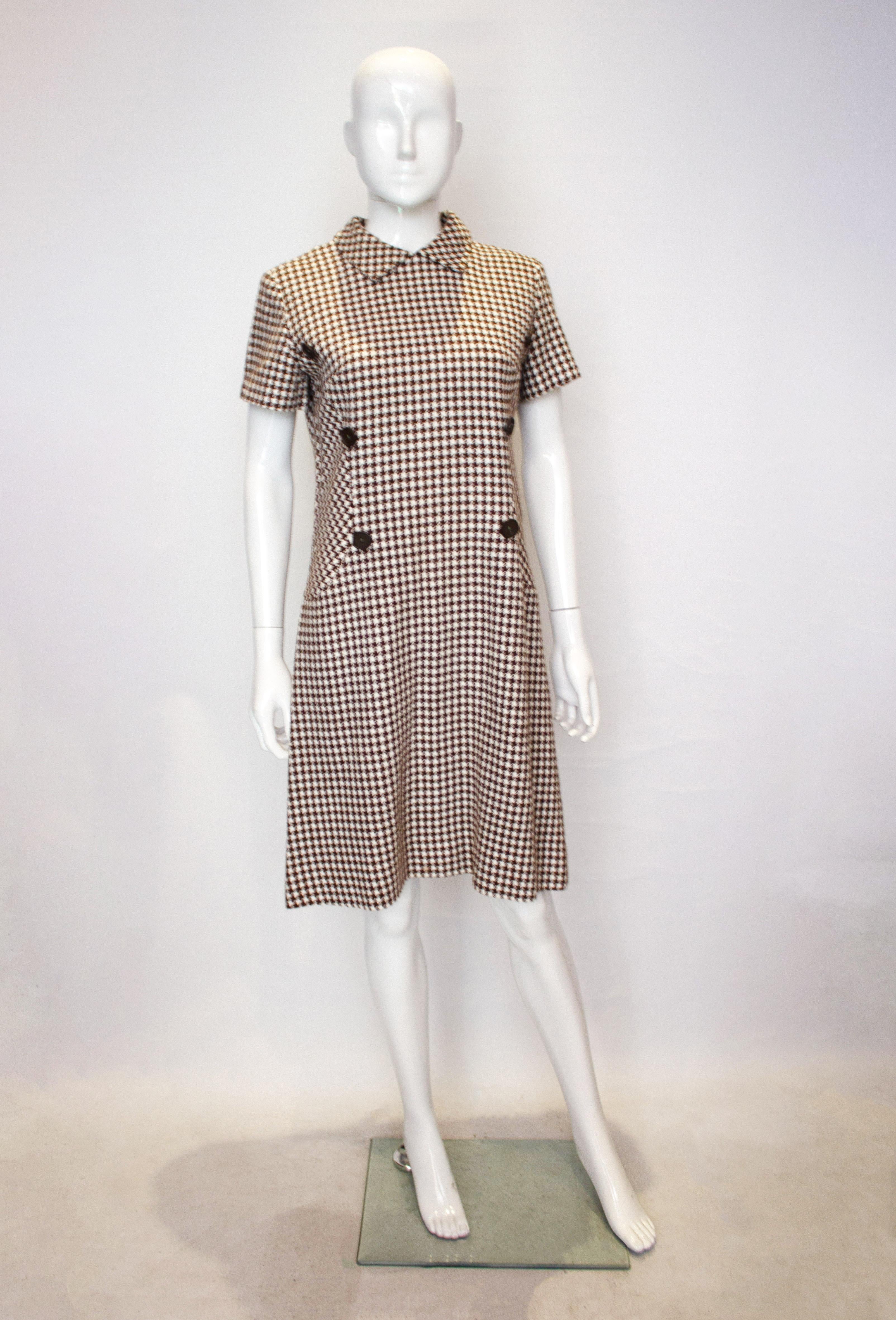 Vintage Brown and White Dress by Nancy Green In Good Condition For Sale In London, GB