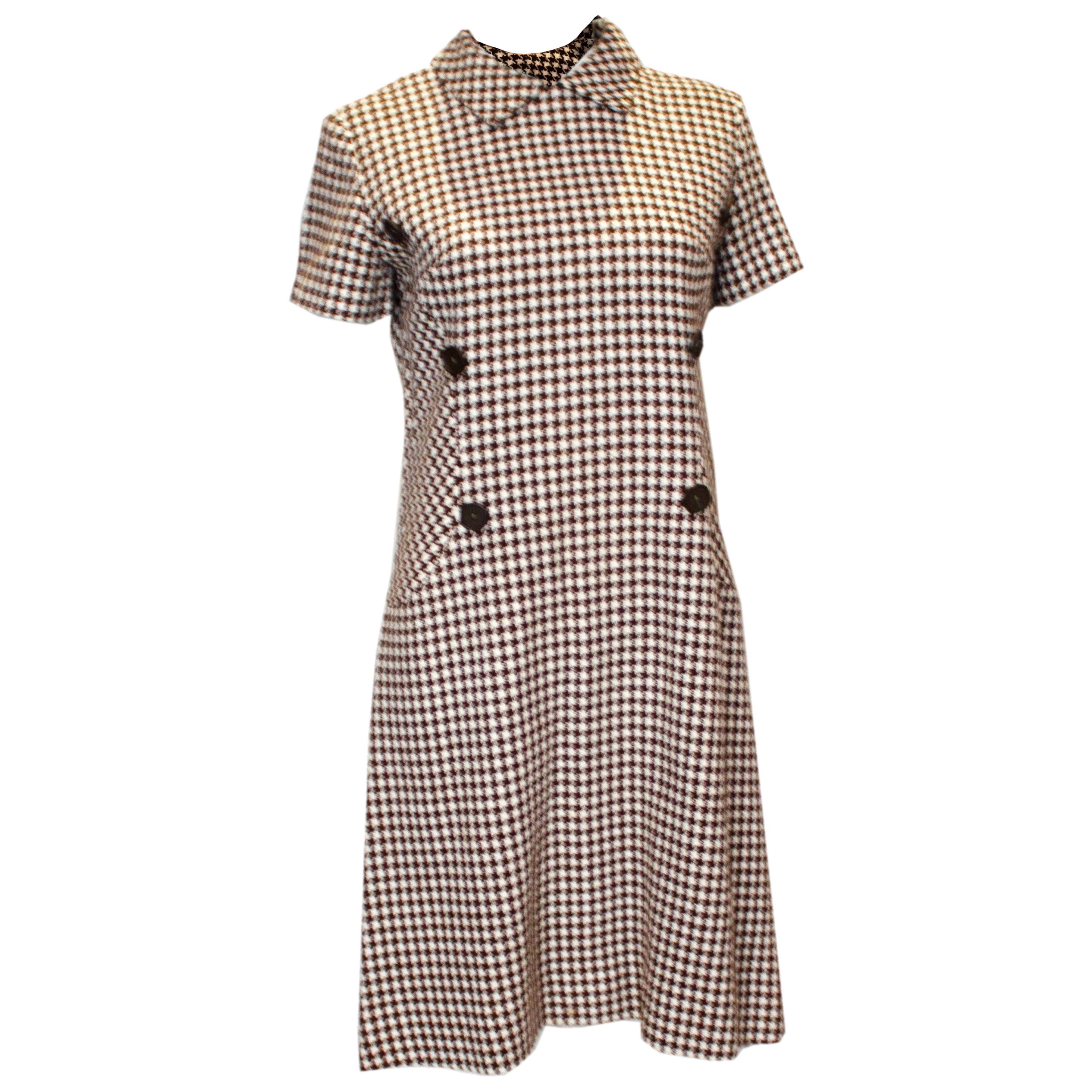 Vintage Brown and White Dress by Nancy Green For Sale