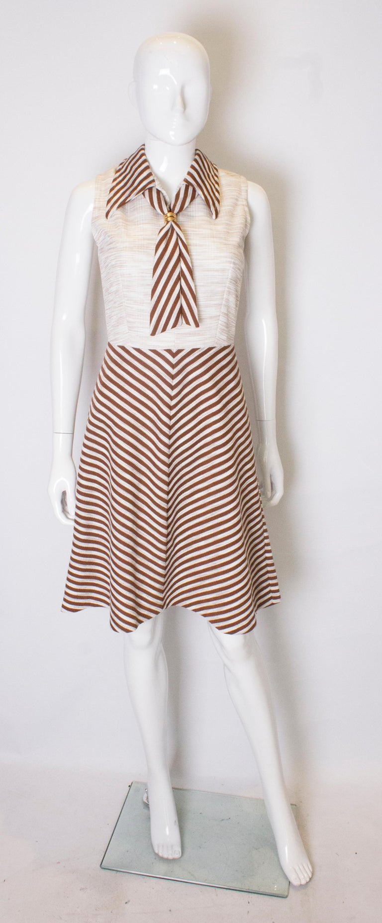 Vintage Brown and White Stripe Day Dress For Sale at 1stDibs