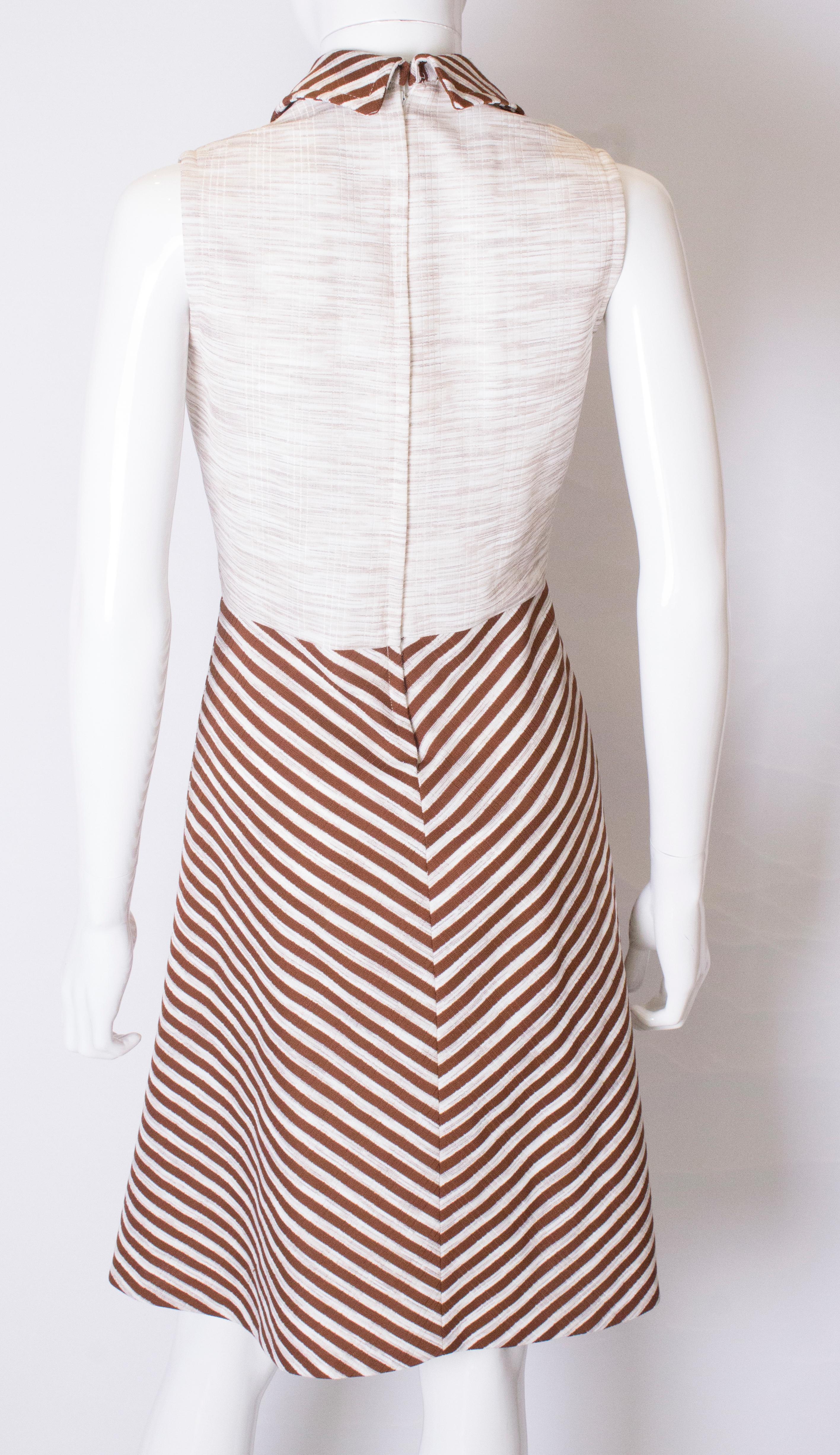 Women's Vintage Brown and White Stripe Day Dress For Sale