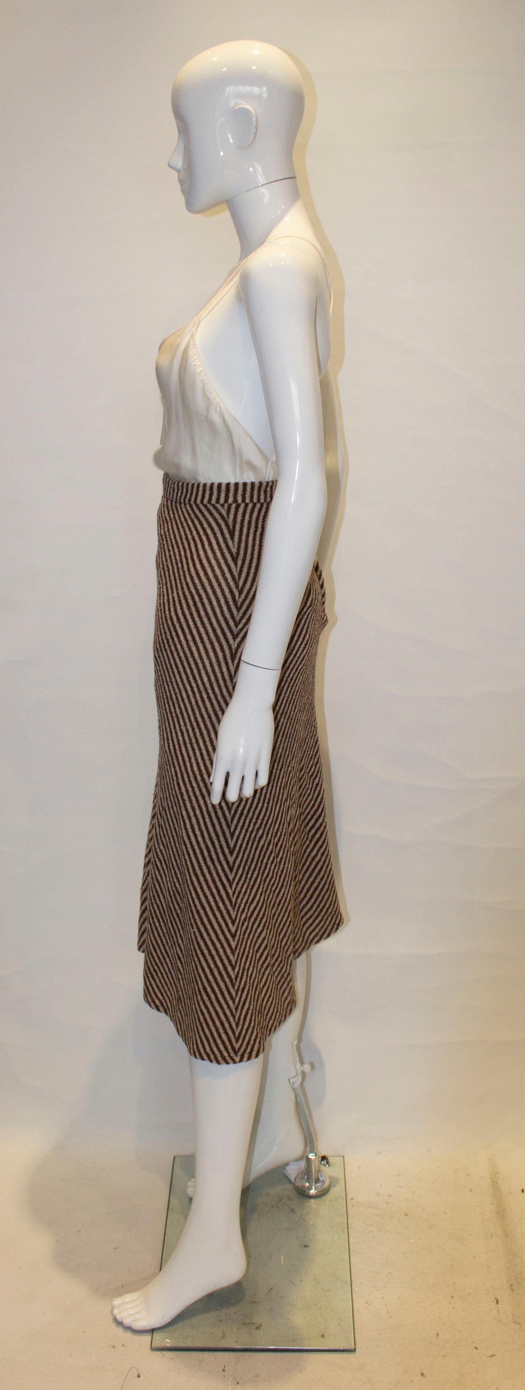 Vintage Brown and White Stripe Skirt In Good Condition For Sale In London, GB