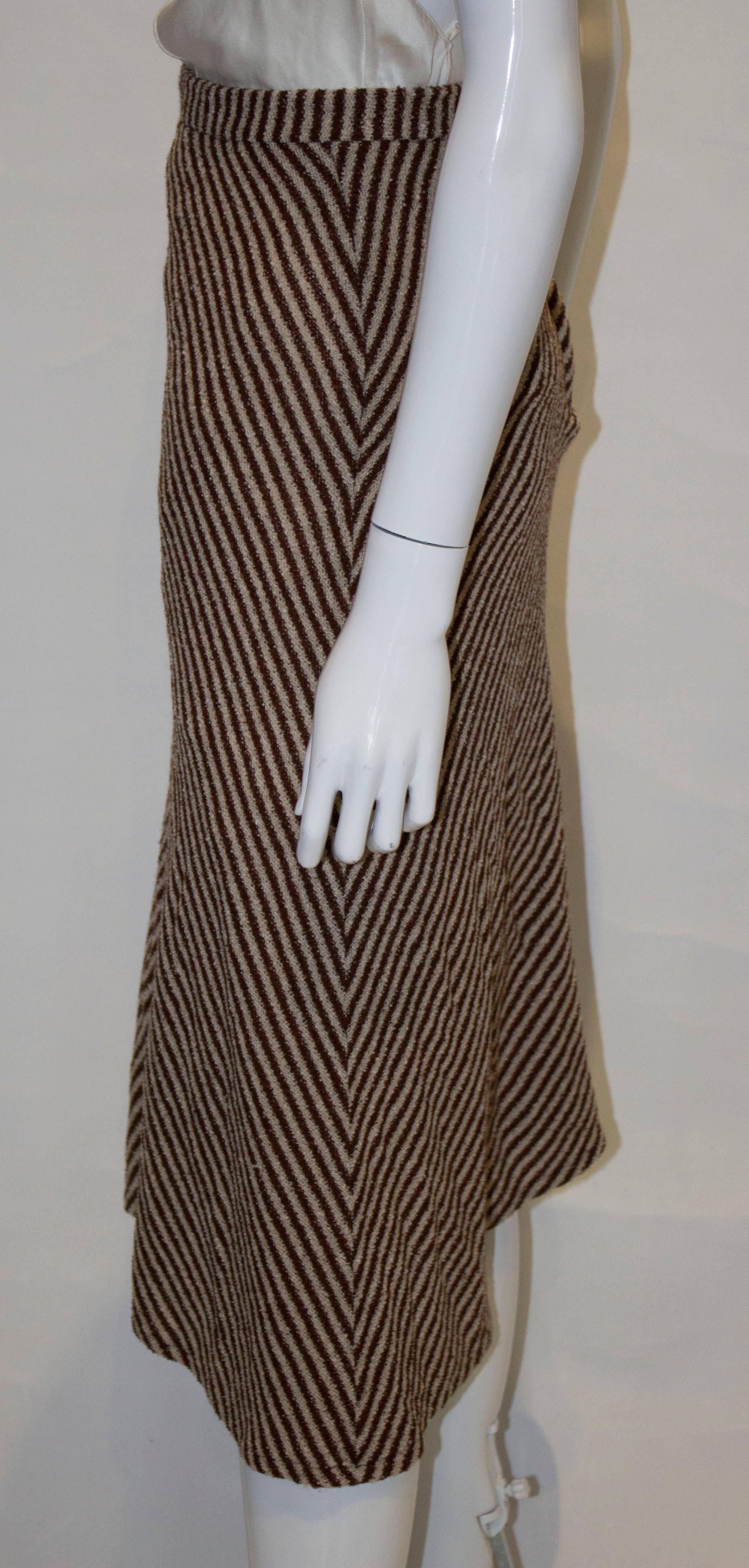 Women's Vintage Brown and White Stripe Skirt For Sale