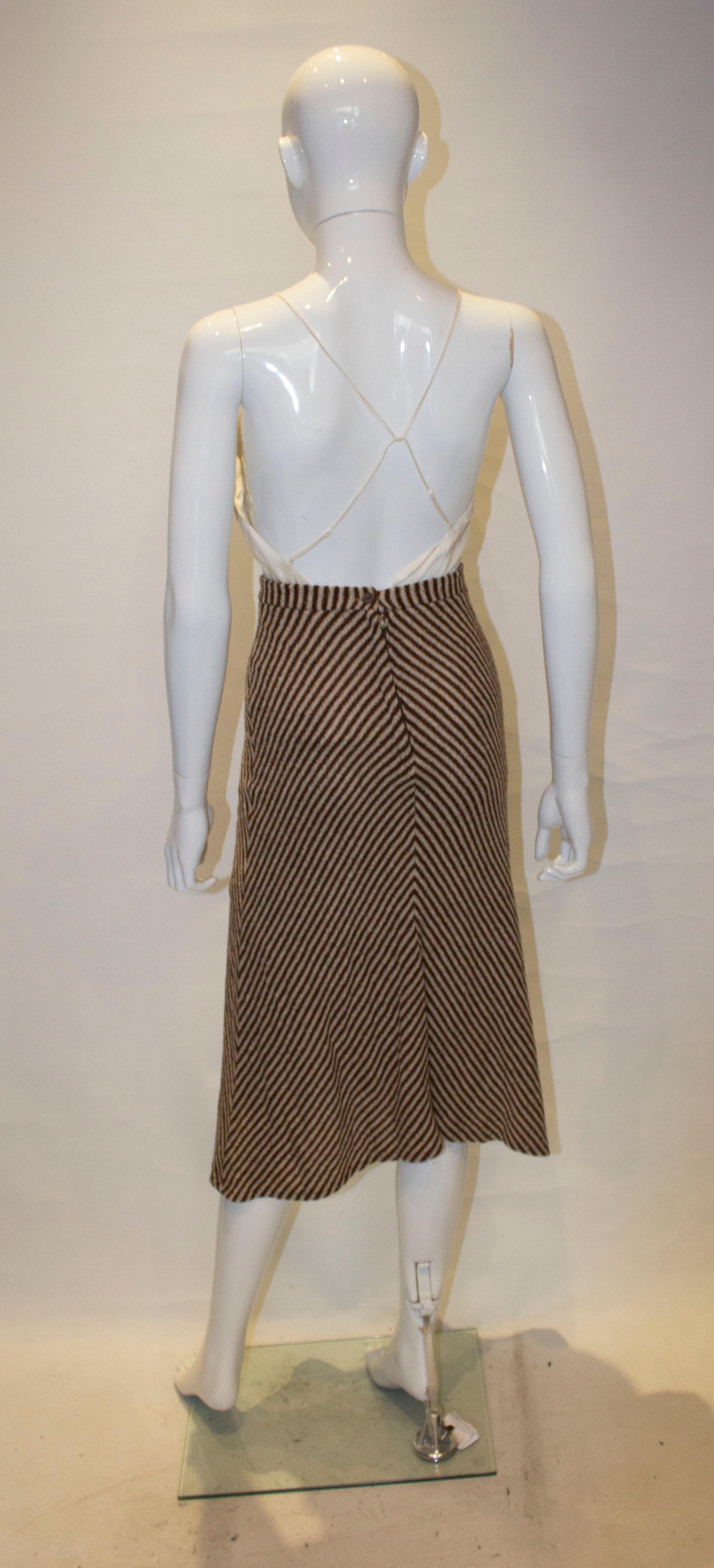 Vintage Brown and White Stripe Skirt For Sale 1
