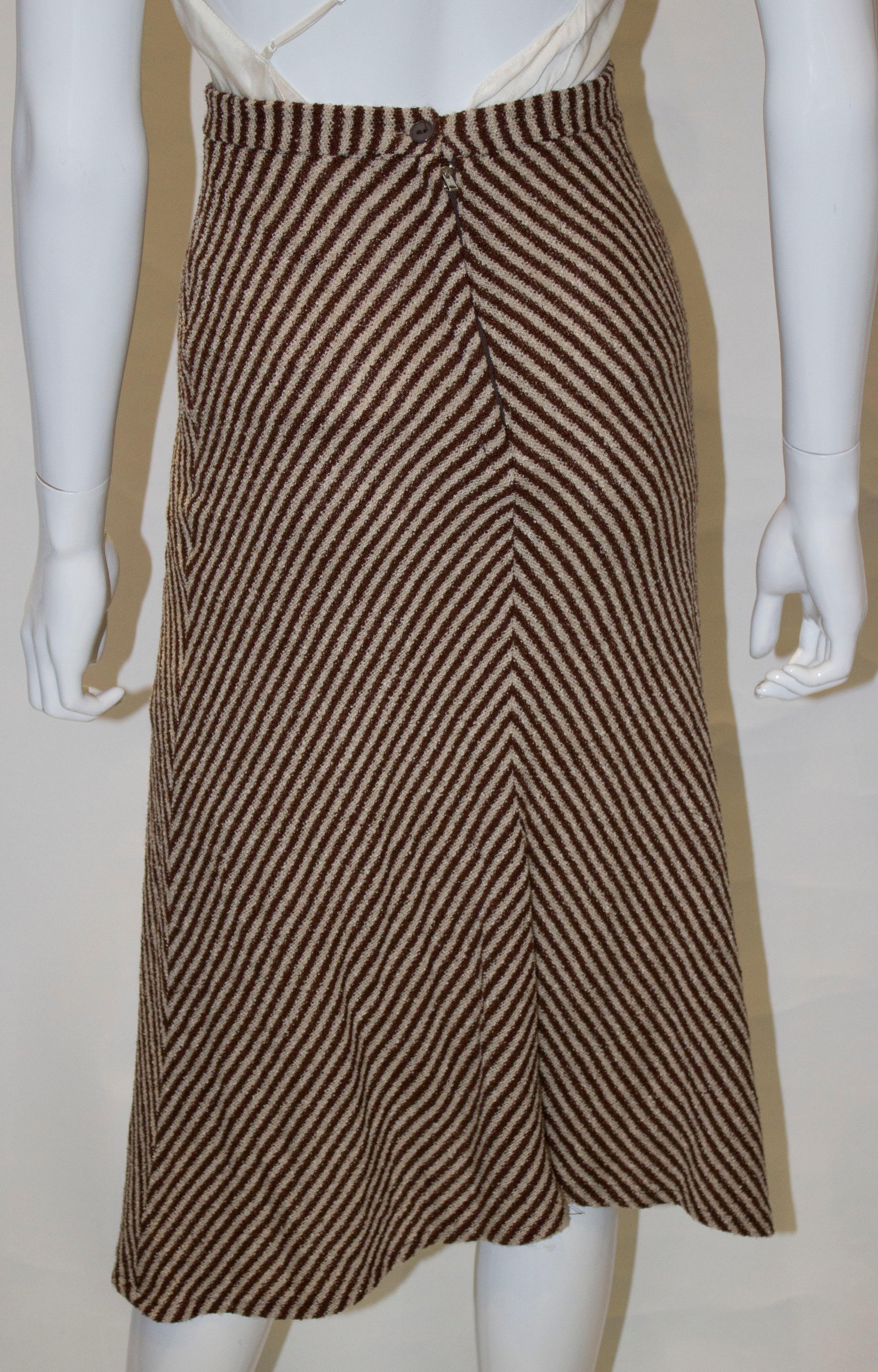 Vintage Brown and White Stripe Skirt For Sale 2
