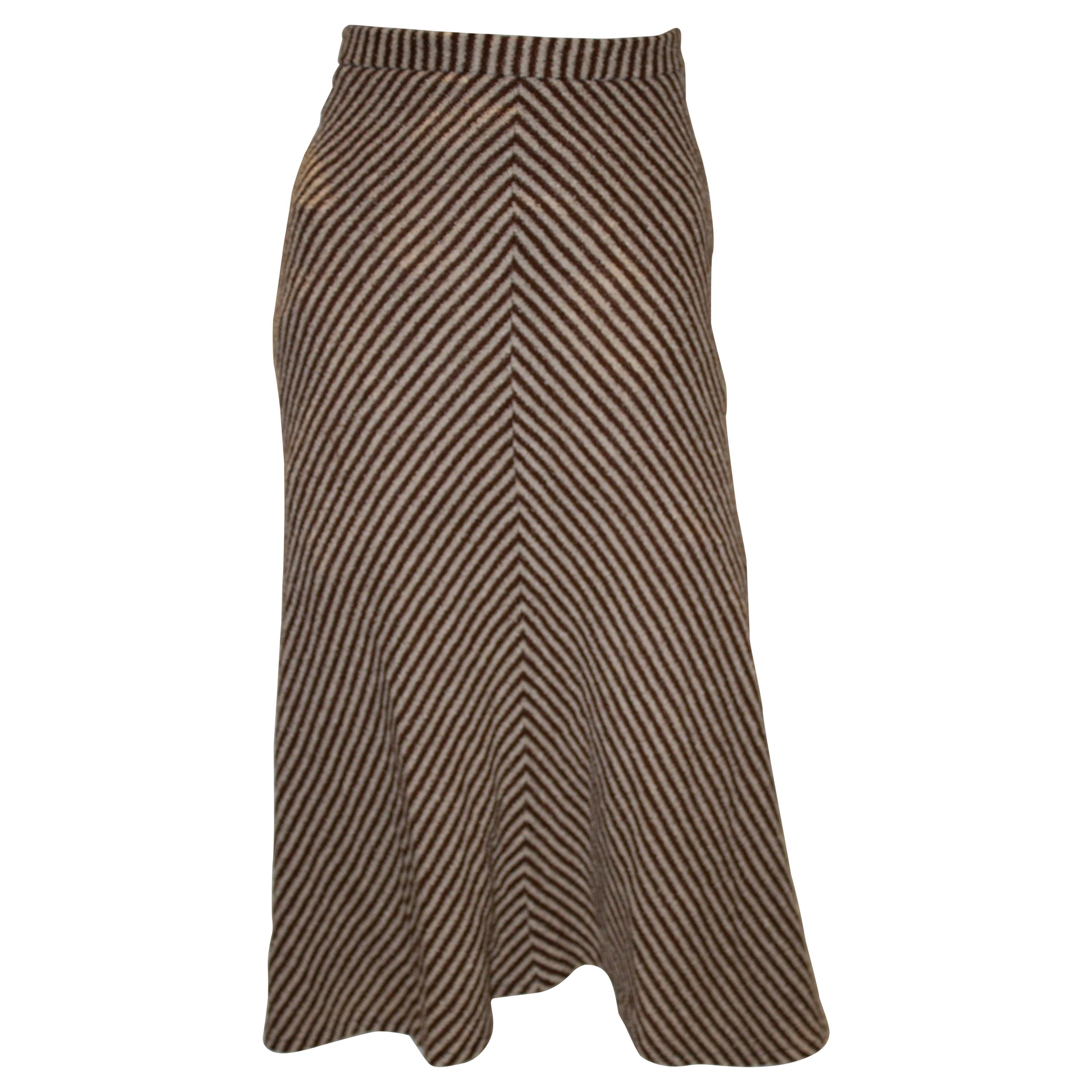 Vintage Brown and White Stripe Skirt For Sale