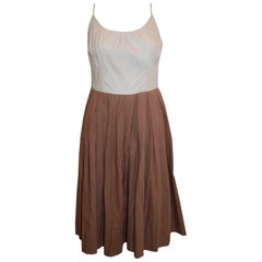 Robe d'été vintage en coton marron et blanc