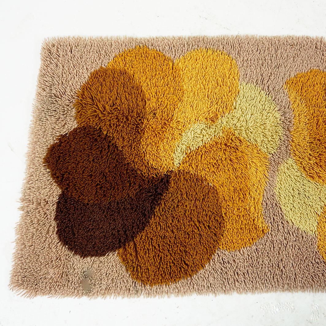 Mid-Century Modern Vintage Brown and Yellow Flower Wool Rug by Desso, Netherlands, 1970s For Sale