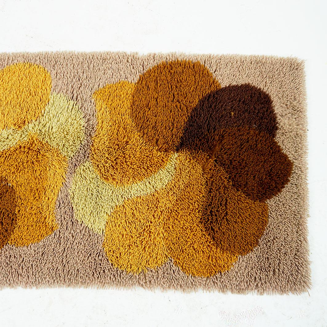 Dutch Vintage Brown and Yellow Flower Wool Rug by Desso, Netherlands, 1970s For Sale