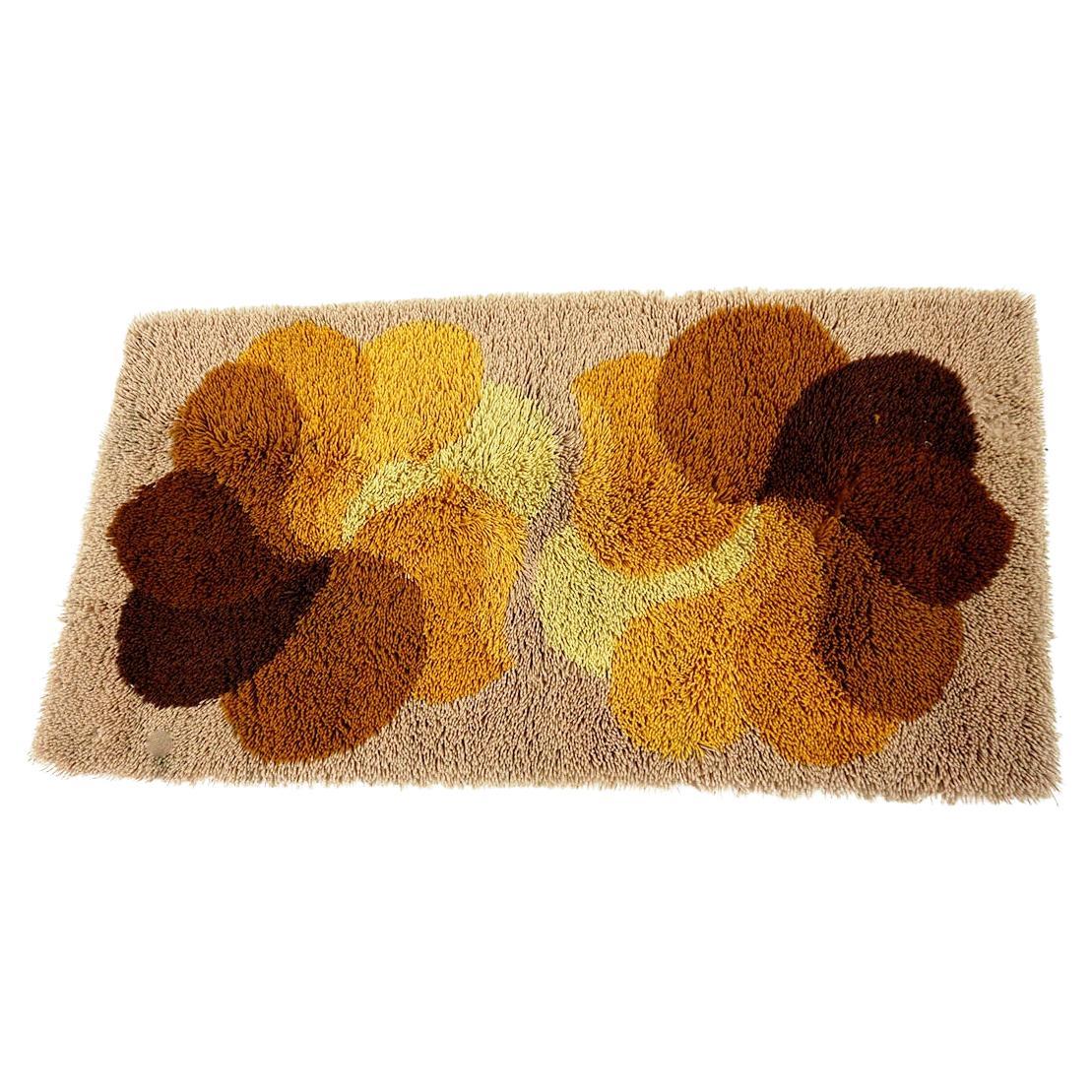 Vintage Brown and Yellow Flower Wool Rug by Desso, Netherlands, 1970s For Sale