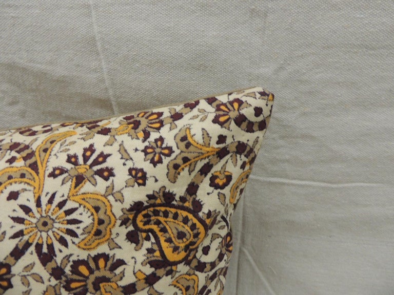 Moorish Vintage Brown and Yellow Paisley Decorative Bolster Pillow For Sale