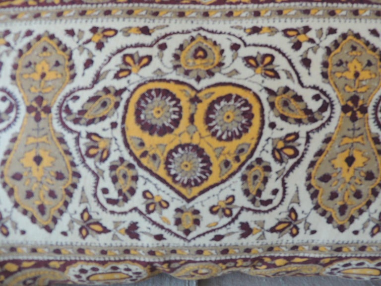 Moorish Vintage Brown and Yellow Paisley Long Bolster Decorative Pillow For Sale