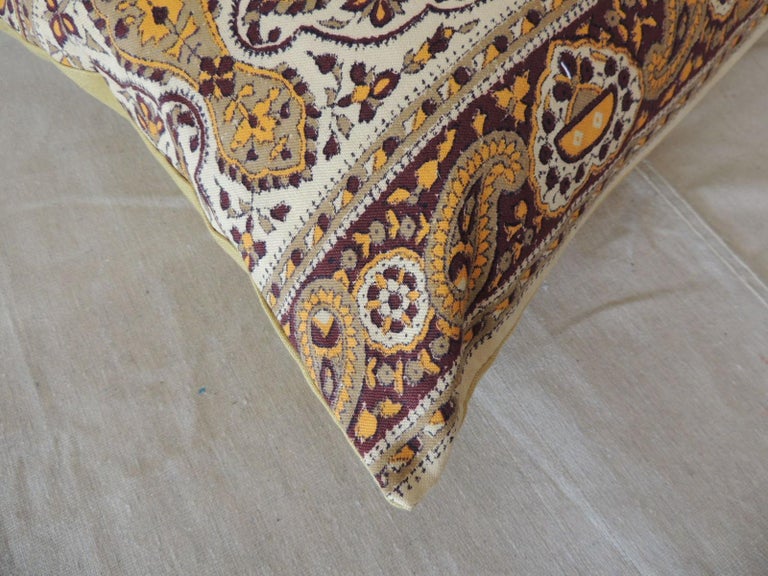 Cotton Vintage Brown and Yellow Paisley Long Bolster Decorative Pillow For Sale