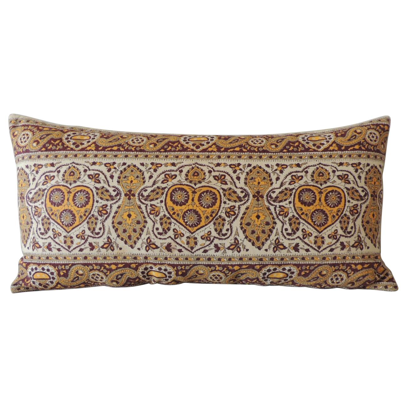 Vintage Brown and Yellow Paisley Long Bolster Decorative Pillow