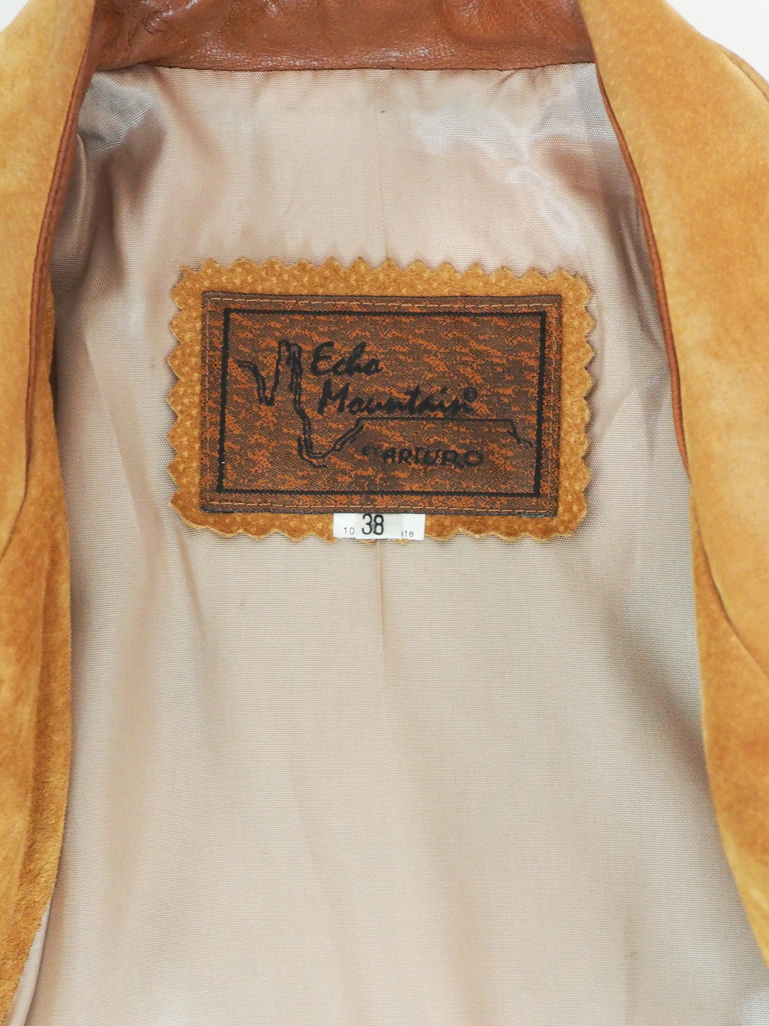 Giacca Arturo in pelle marrone vintage con frange e perline in vendita 5
