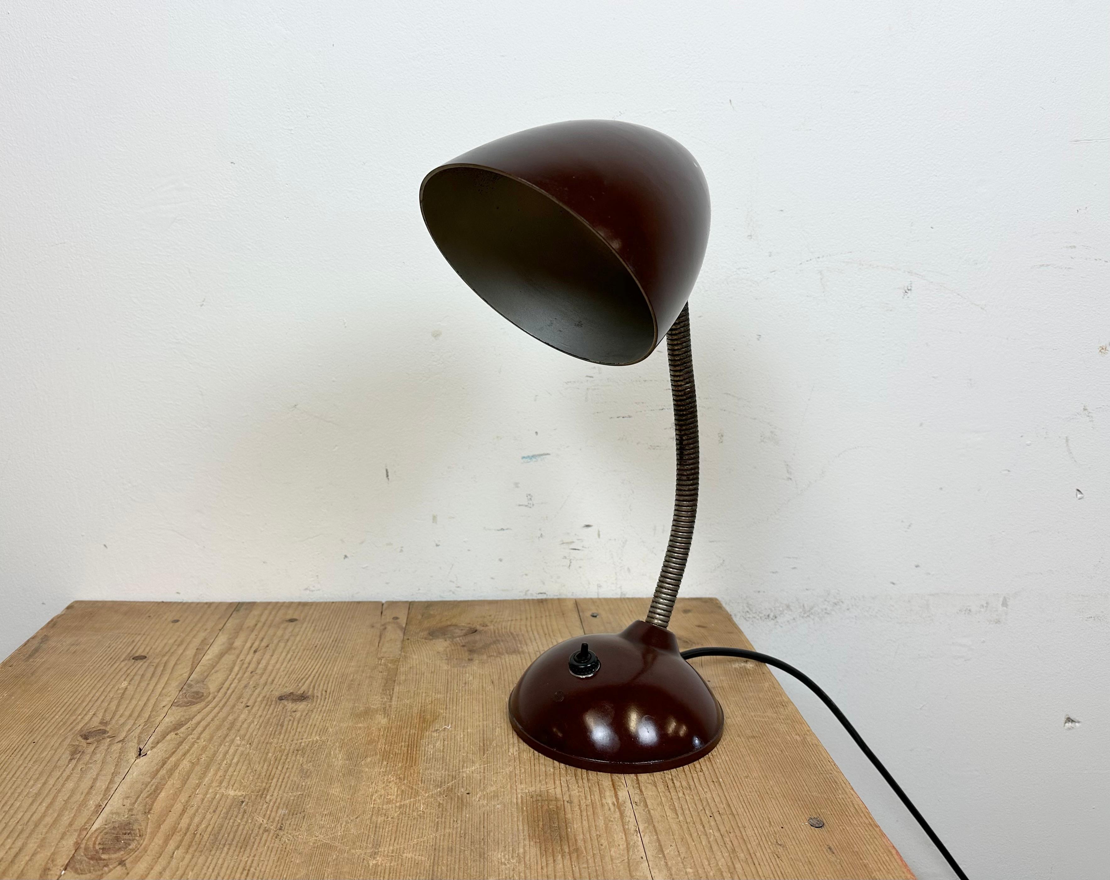 Czech Vintage Brown Bakelite Gooseneck Table Lamp, 1960s
