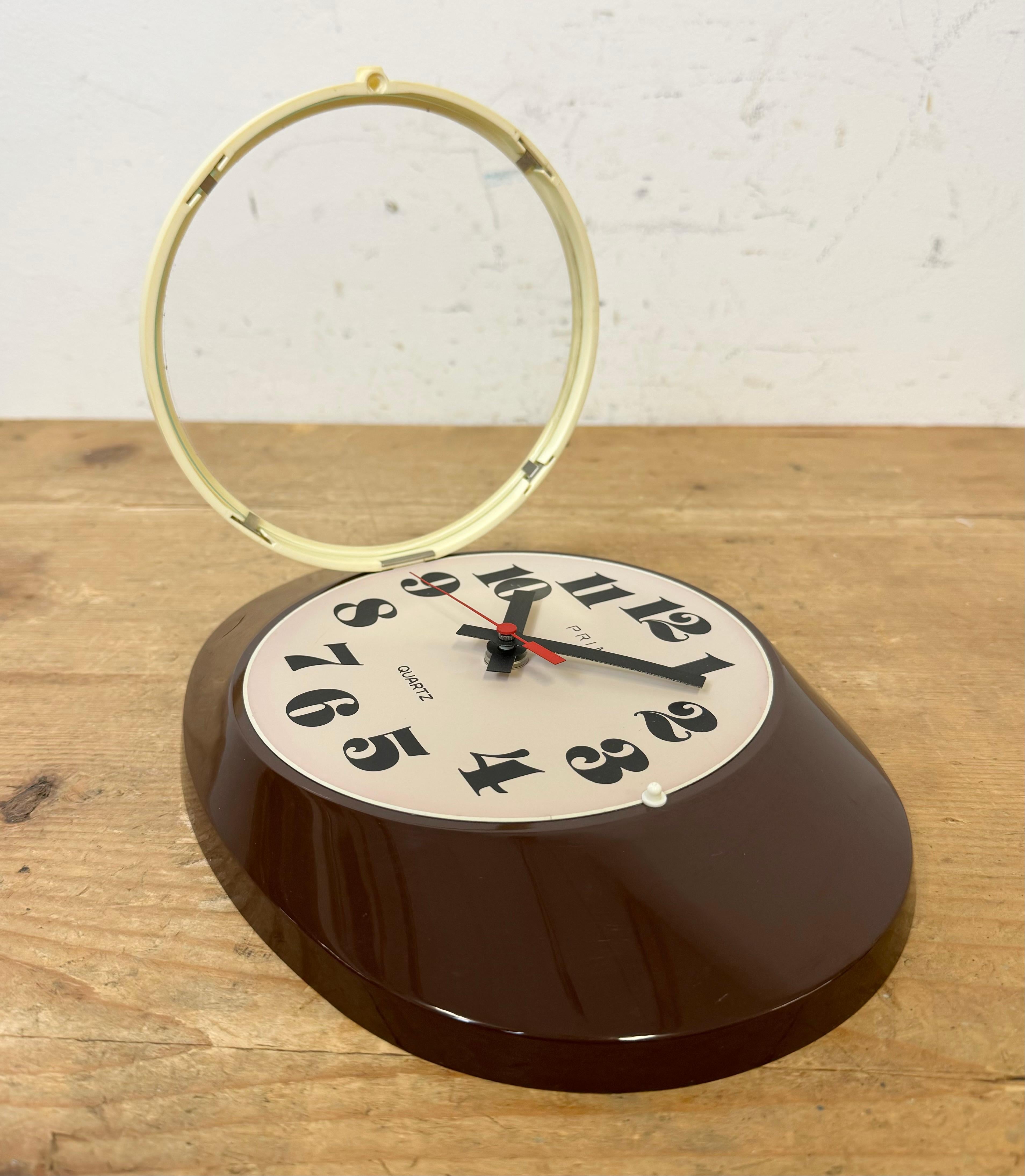 Vintage Brown Bakelite Wall Clock from Prim, 1970s For Sale 8