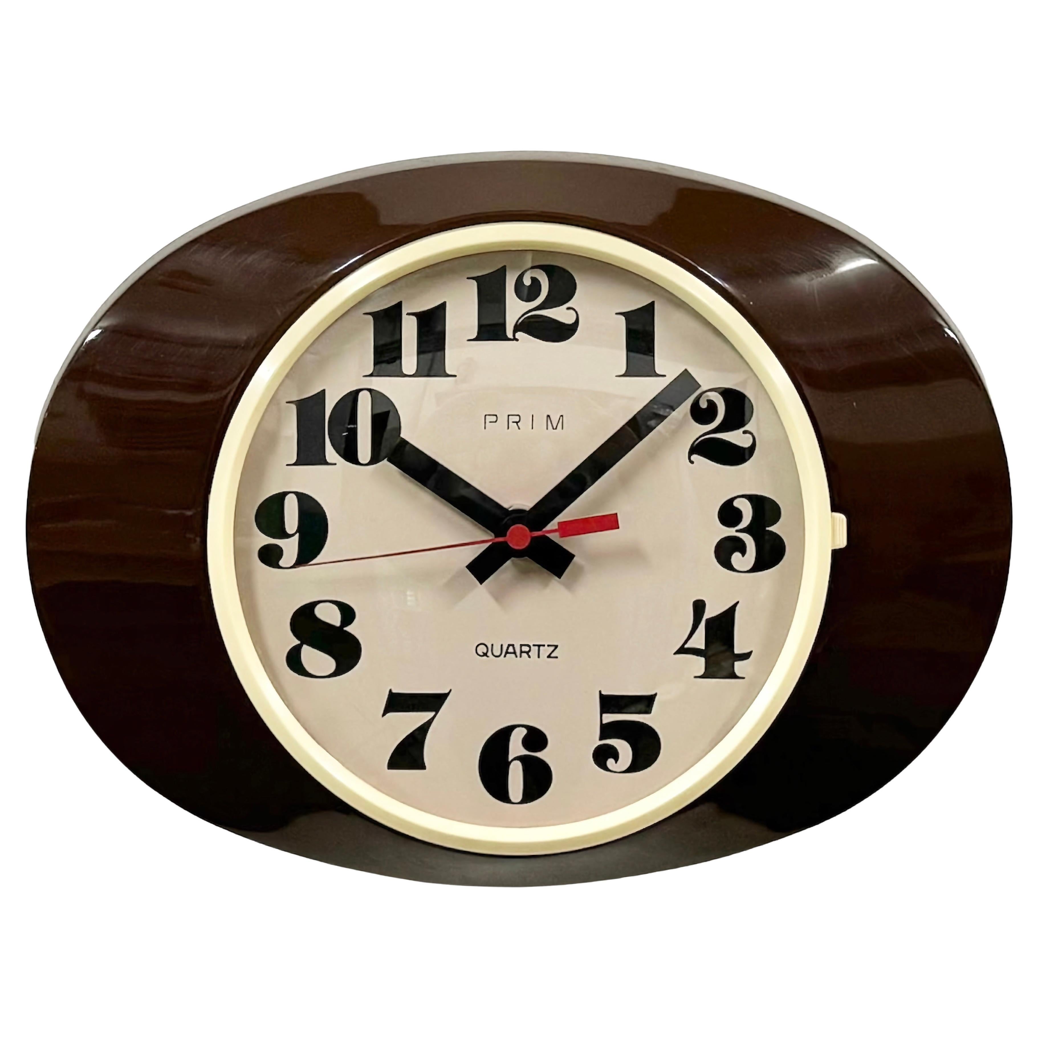 Vintage Brown Bakelite Wall Clock from Prim, 1970s For Sale