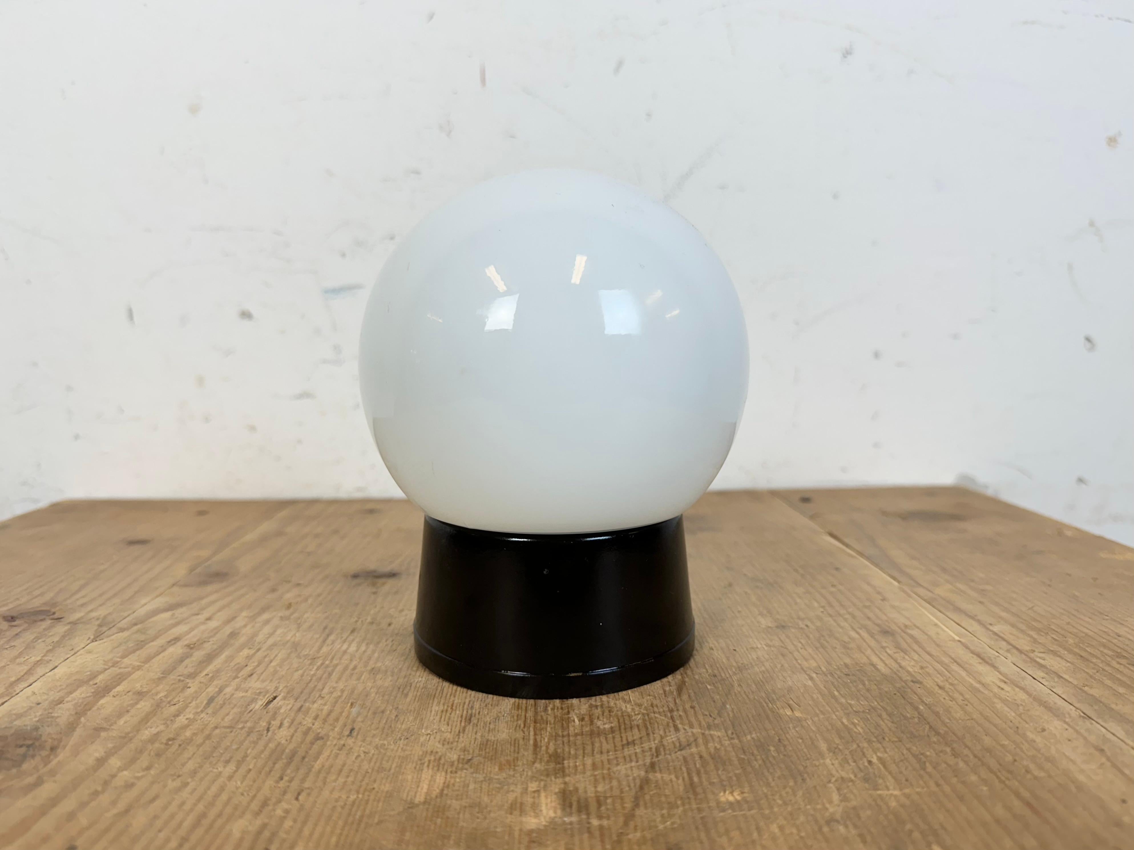 Industrial Vintage Brown Bakelite Wall or Ceiling Light with Milk Glass, 1960s For Sale