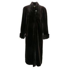 Vintage Balmain Marrone Cappotto lungo in visone con pelo di paglia taglia US S