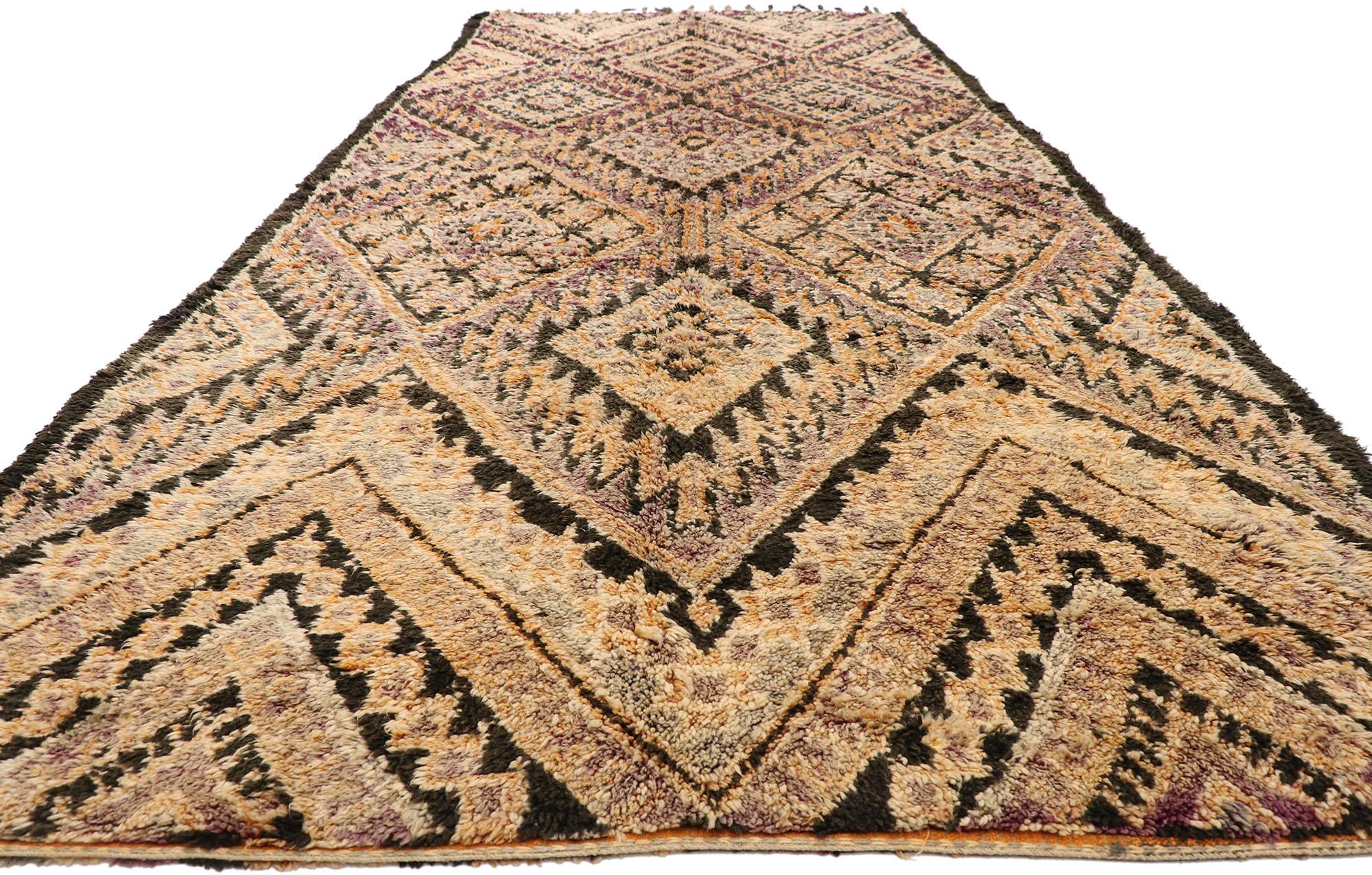 Bohemian Vintage Brown Beni MGuild Moroccan Rug, Earthy Boho Chic Meets Midcentury For Sale