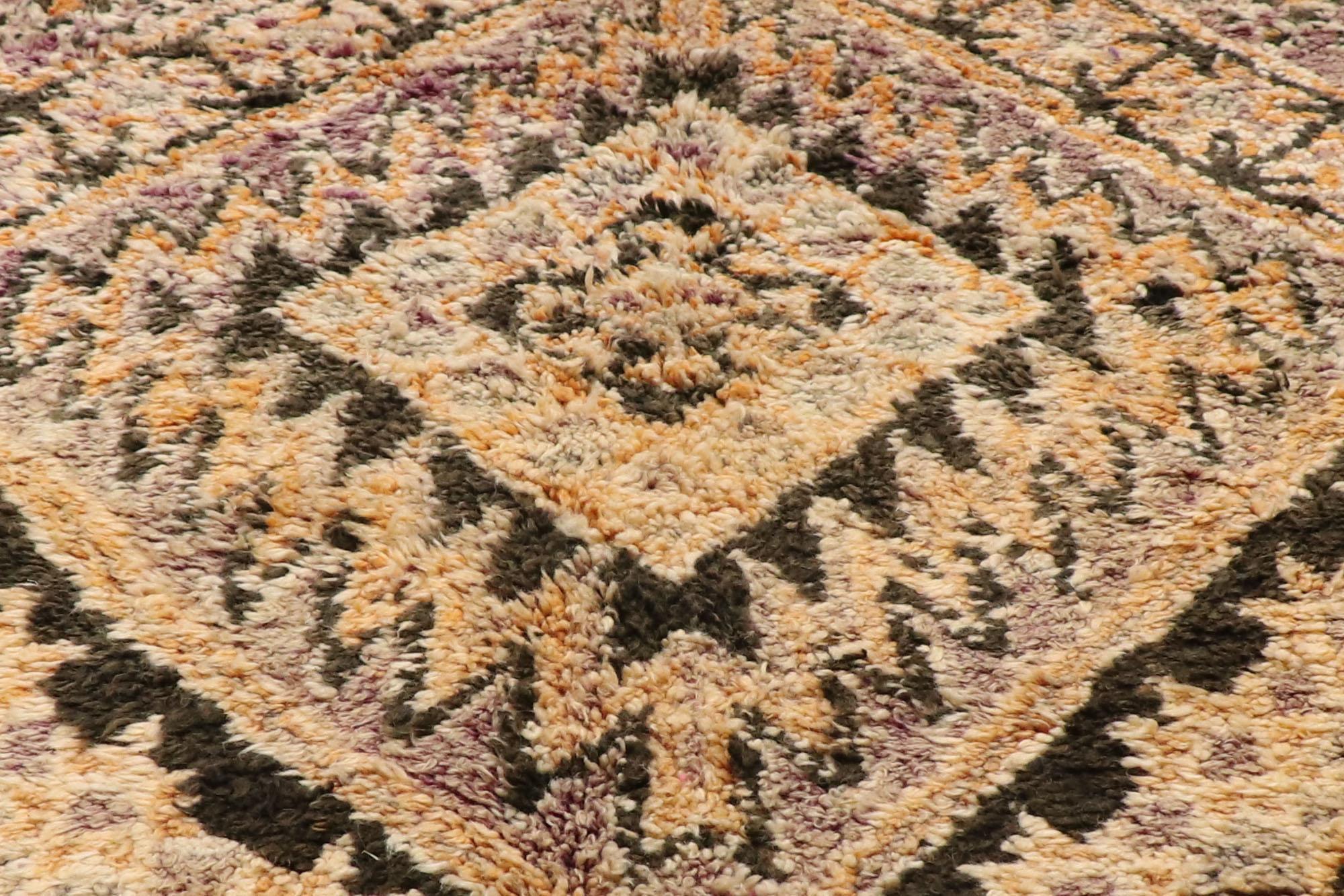 Hand-Knotted Vintage Brown Beni MGuild Moroccan Rug, Earthy Boho Chic Meets Midcentury For Sale
