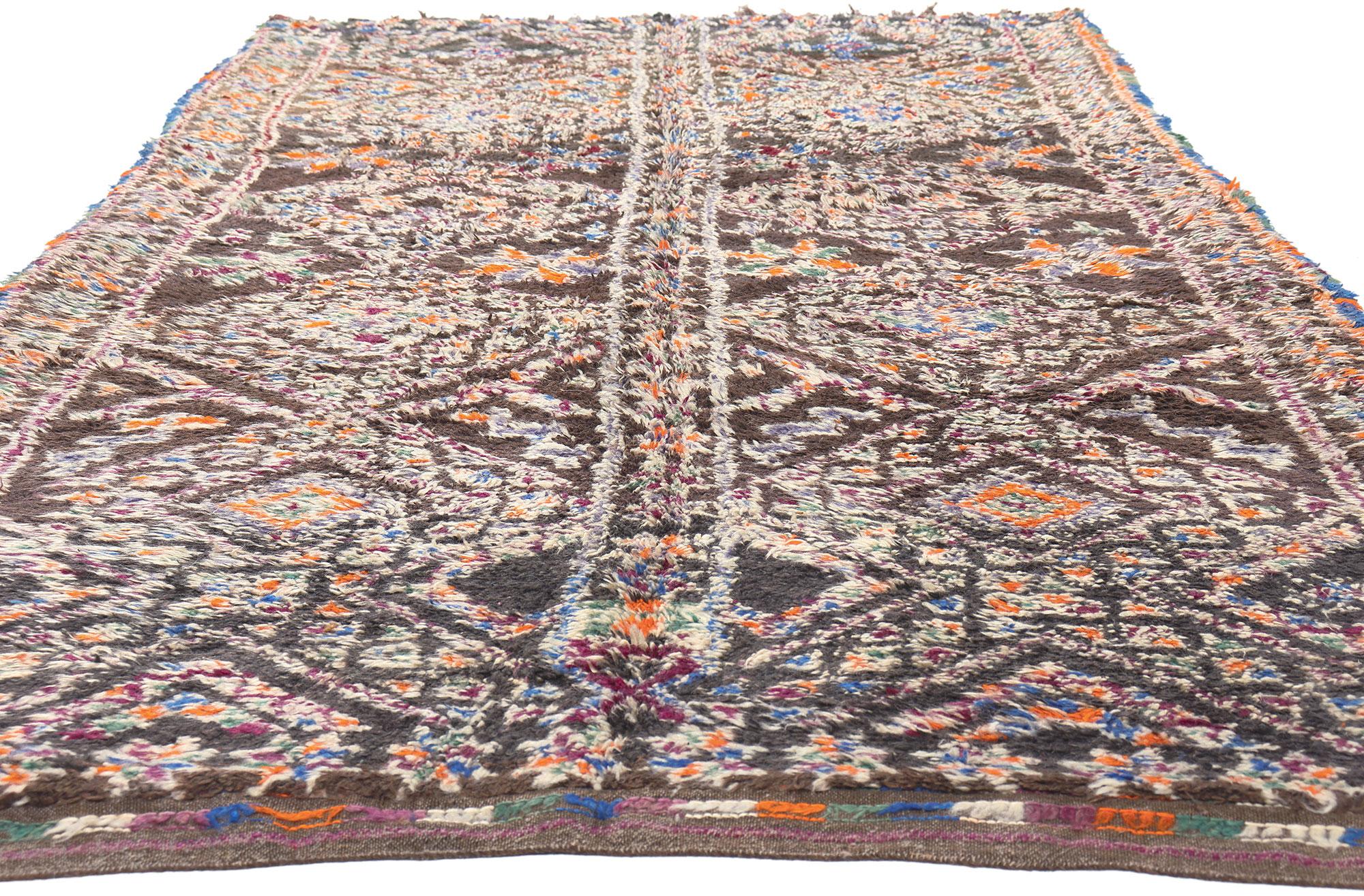 Hand-Knotted Vintage Brown Beni M'Guild Moroccan Rug, Midcentury Modern Meets Tribal Boho For Sale