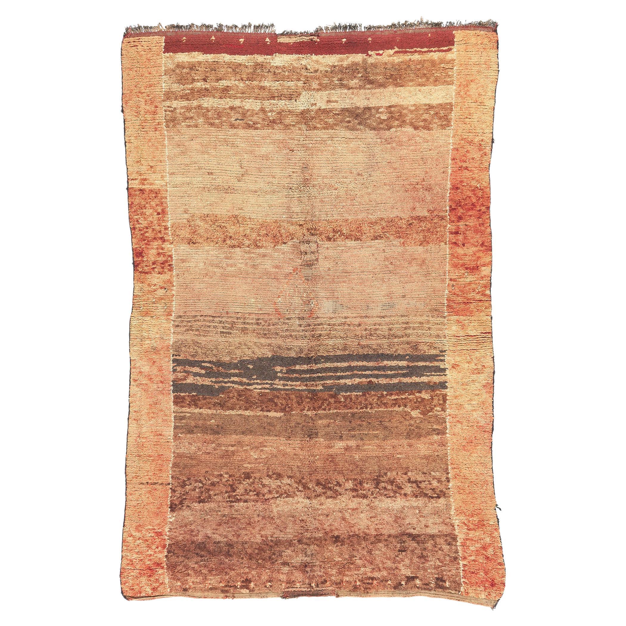 Vintage Brown Beni Mrirt Moroccan Rug, Tribal Enchantment Meets Biophilic Design For Sale