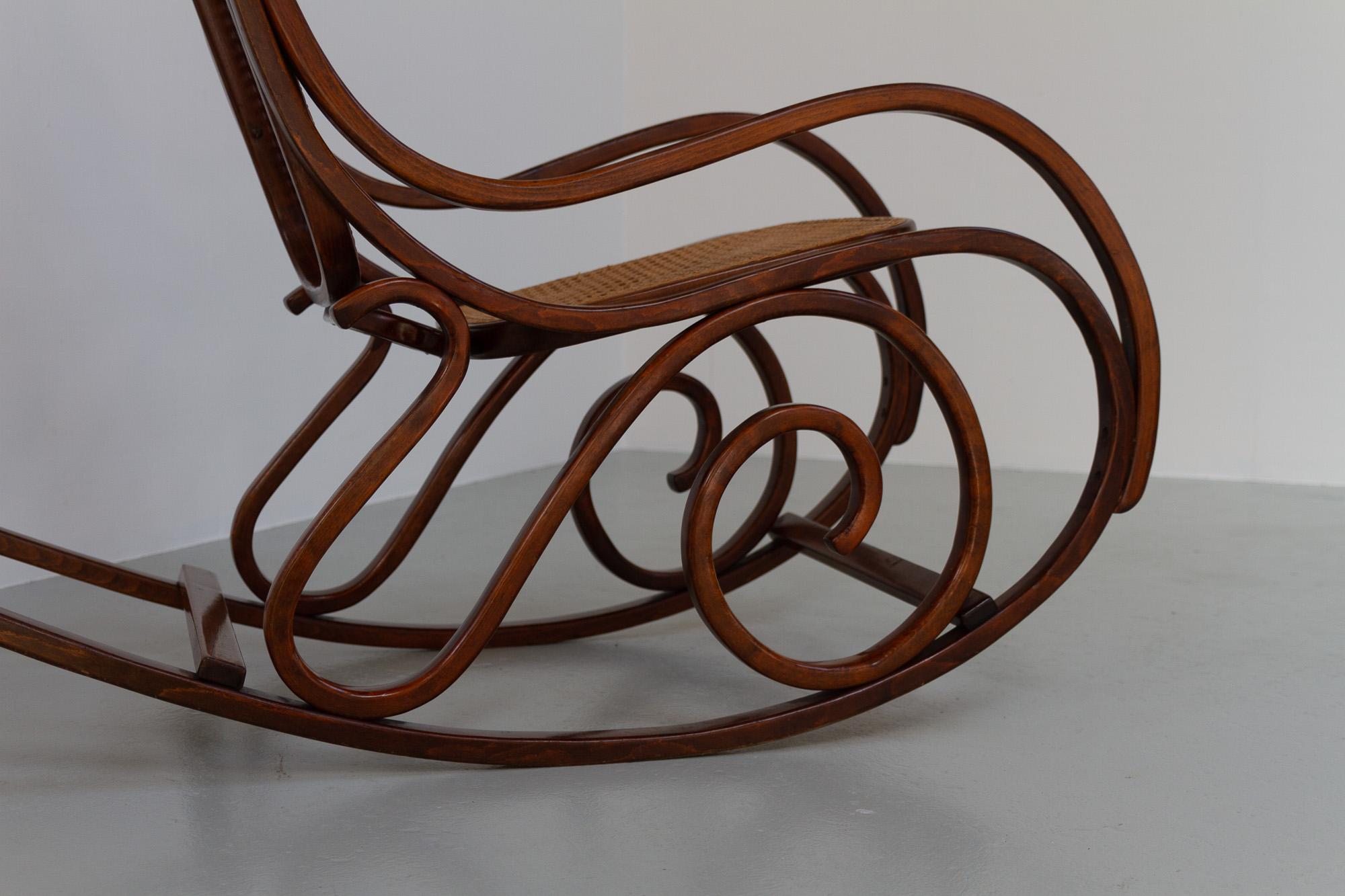 Bohemian Vintage Brown Bentwood Rocking Chair, 1950s For Sale