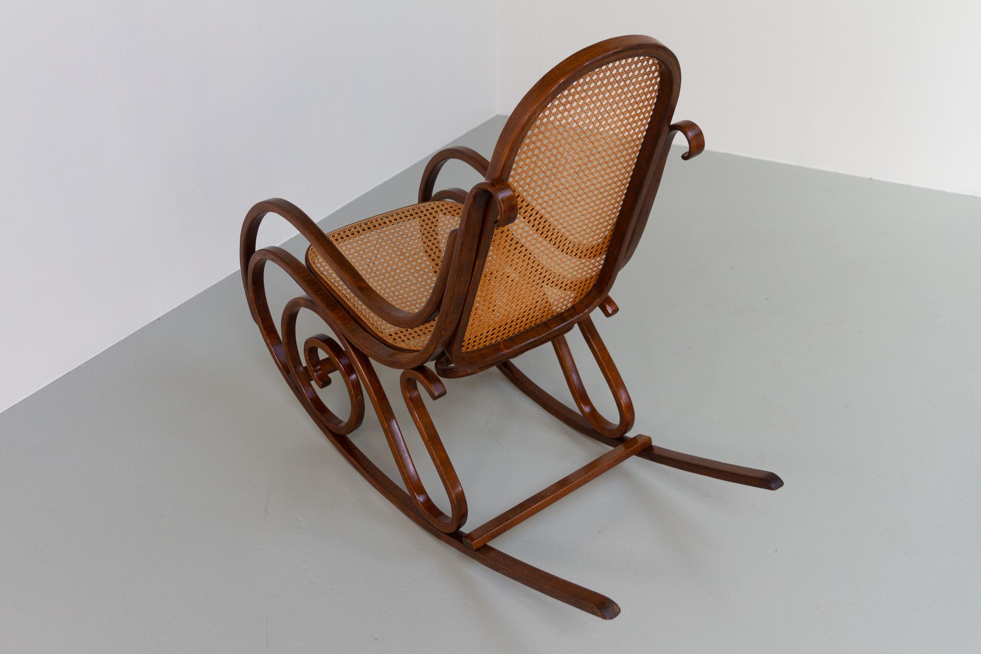 Romanian Vintage Brown Bentwood Rocking Chair, 1950s For Sale