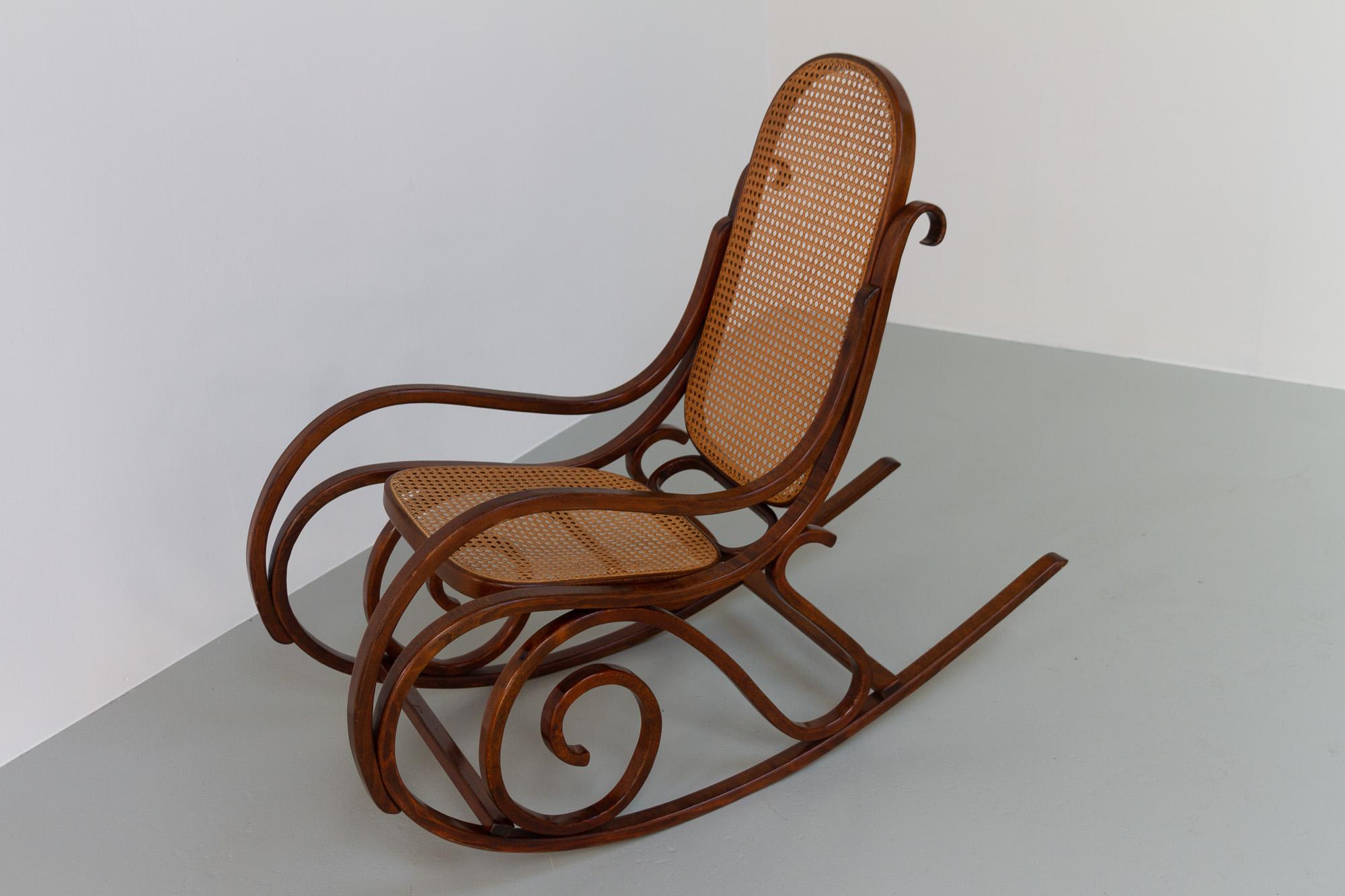 Vintage Brown Bentwood Rocking Chair, 1950s In Good Condition For Sale In Asaa, DK