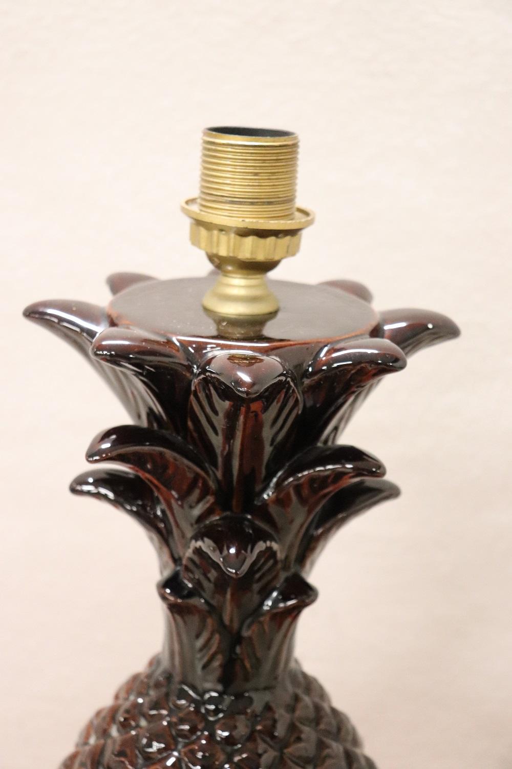 Vintage Brown Bineapple Ceramic Table Lamp, 1970s For Sale 6