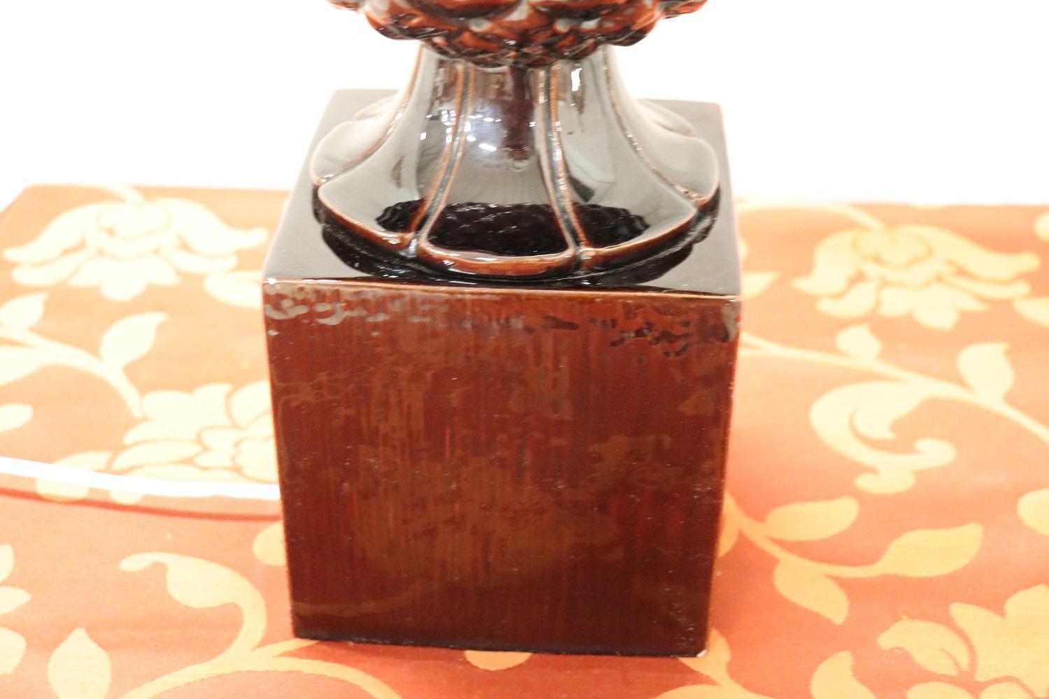 Late 20th Century Vintage Brown Bineapple Ceramic Table Lamp, 1970s For Sale