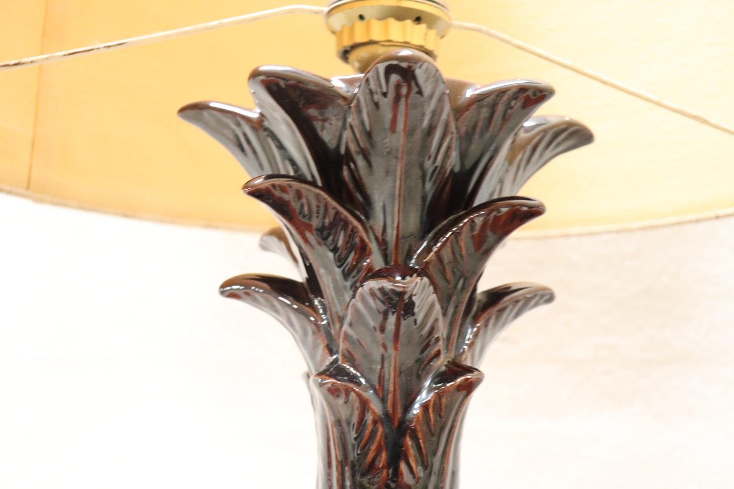 Vintage Brown Bineapple Ceramic Table Lamp, 1970s For Sale 1