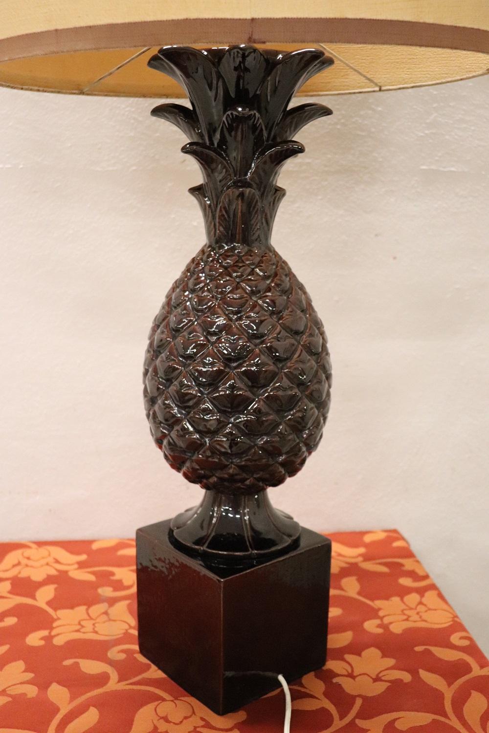 Vintage Brown Bineapple Ceramic Table Lamp, 1970s For Sale 2
