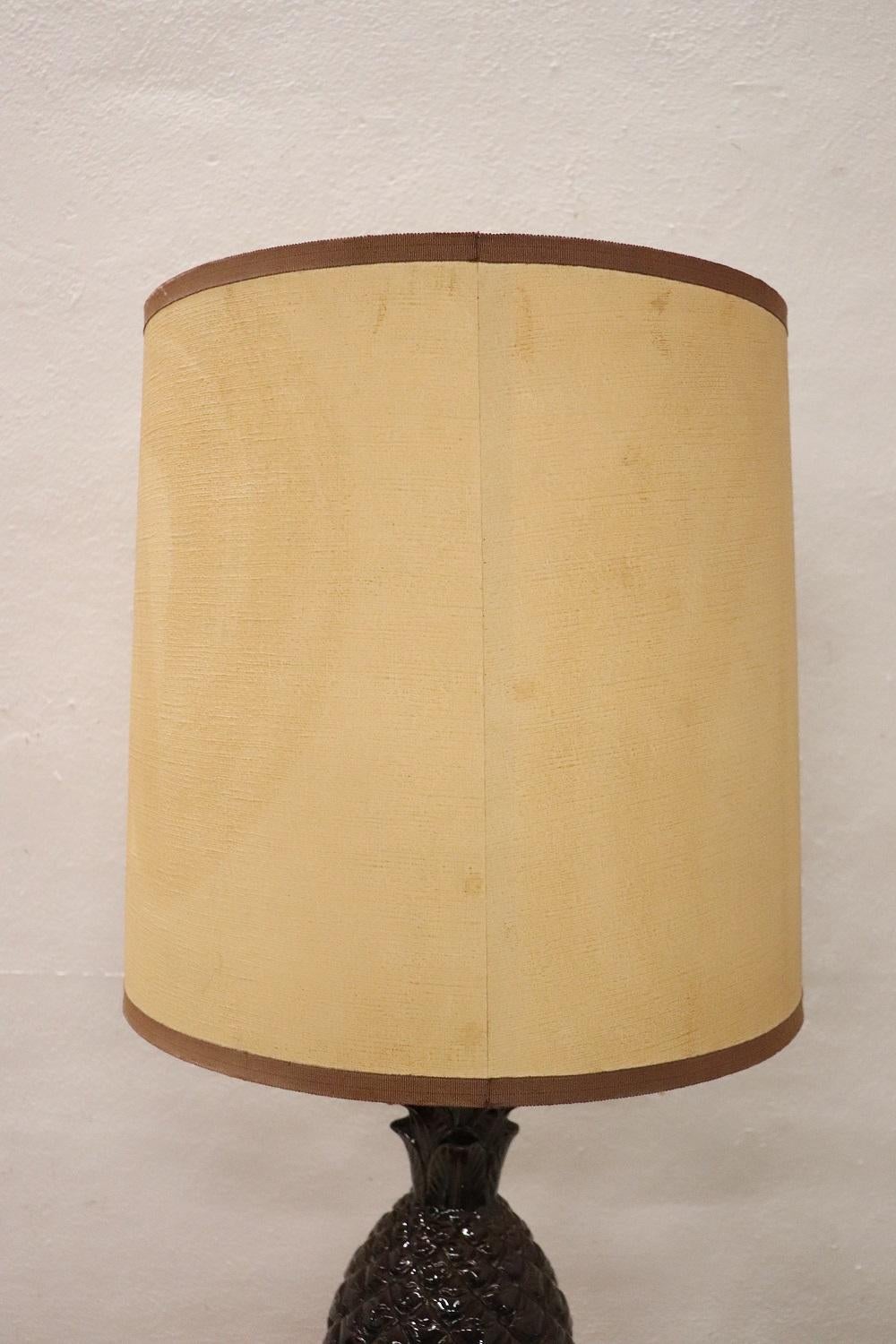Vintage Brown Bineapple Ceramic Table Lamp, 1970s For Sale 3