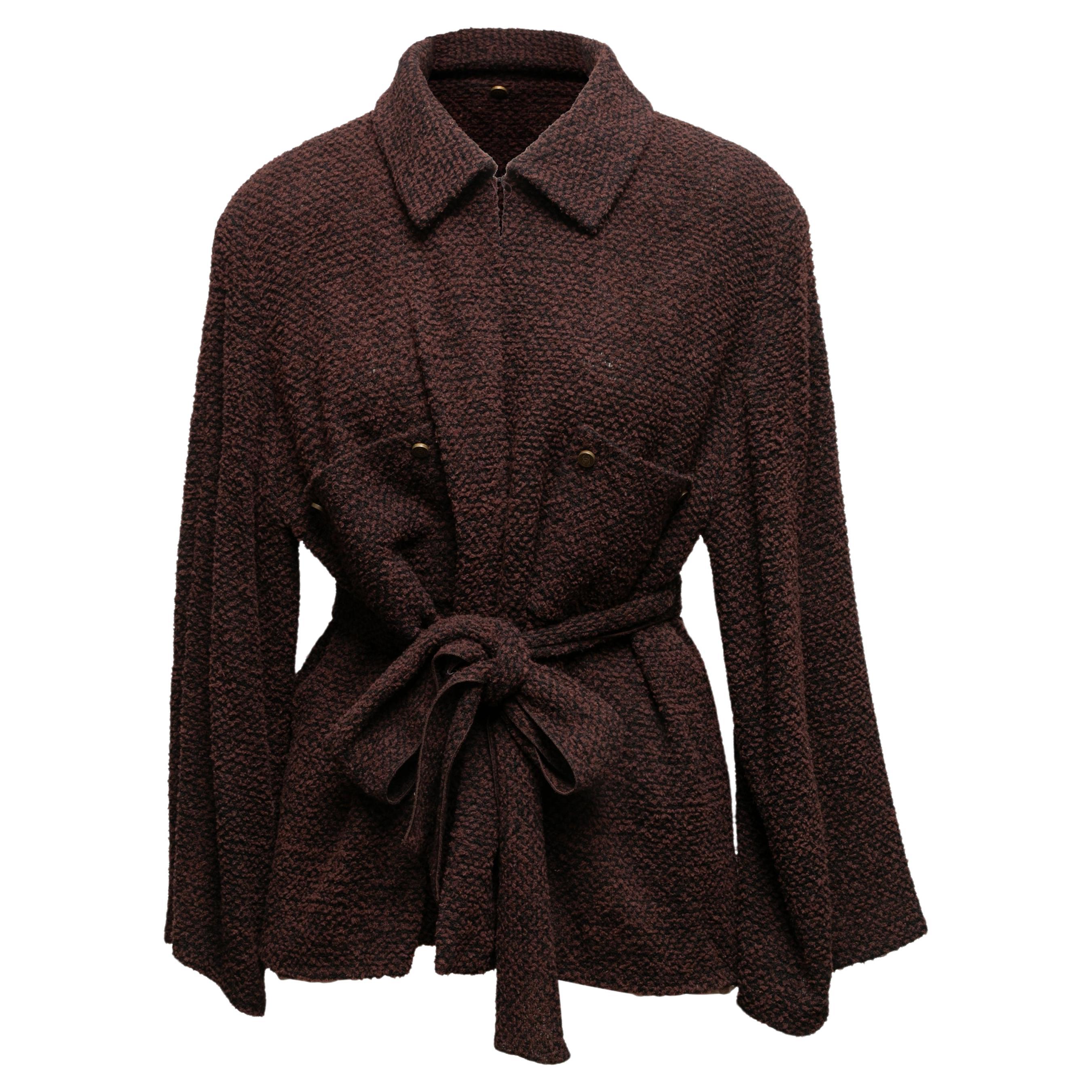 Vintage Brown & Black Chanel Boutique Wool Boucle Jacket Size US M/L For Sale
