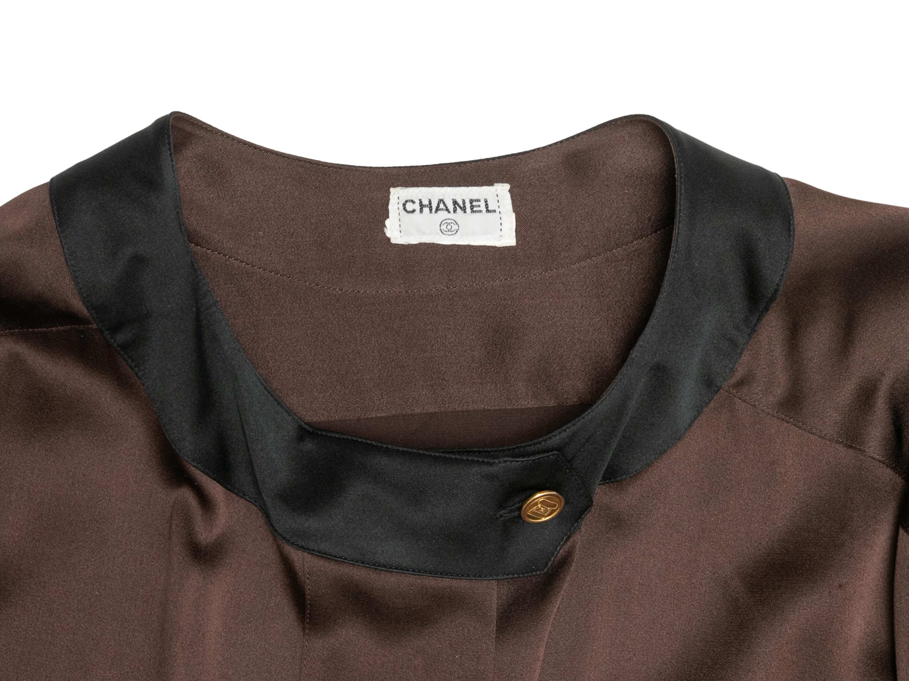 Vintage Brown & Black Chanel Silk Blouse Size US L For Sale 2