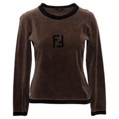 Vintage Brown & Black Fendi Velvet Logo Long Sleeve Top Taglia IT 40