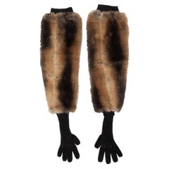 Vintage Brown & Black Jean Paul Gaultier Maille 1995 Cyberdot Faux Fur Gloves